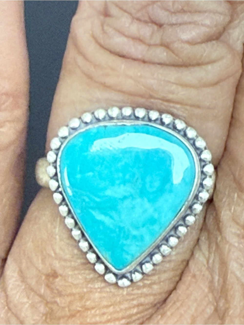 Turquoise Teardrop Silver Ring - Bright Blue Stone
